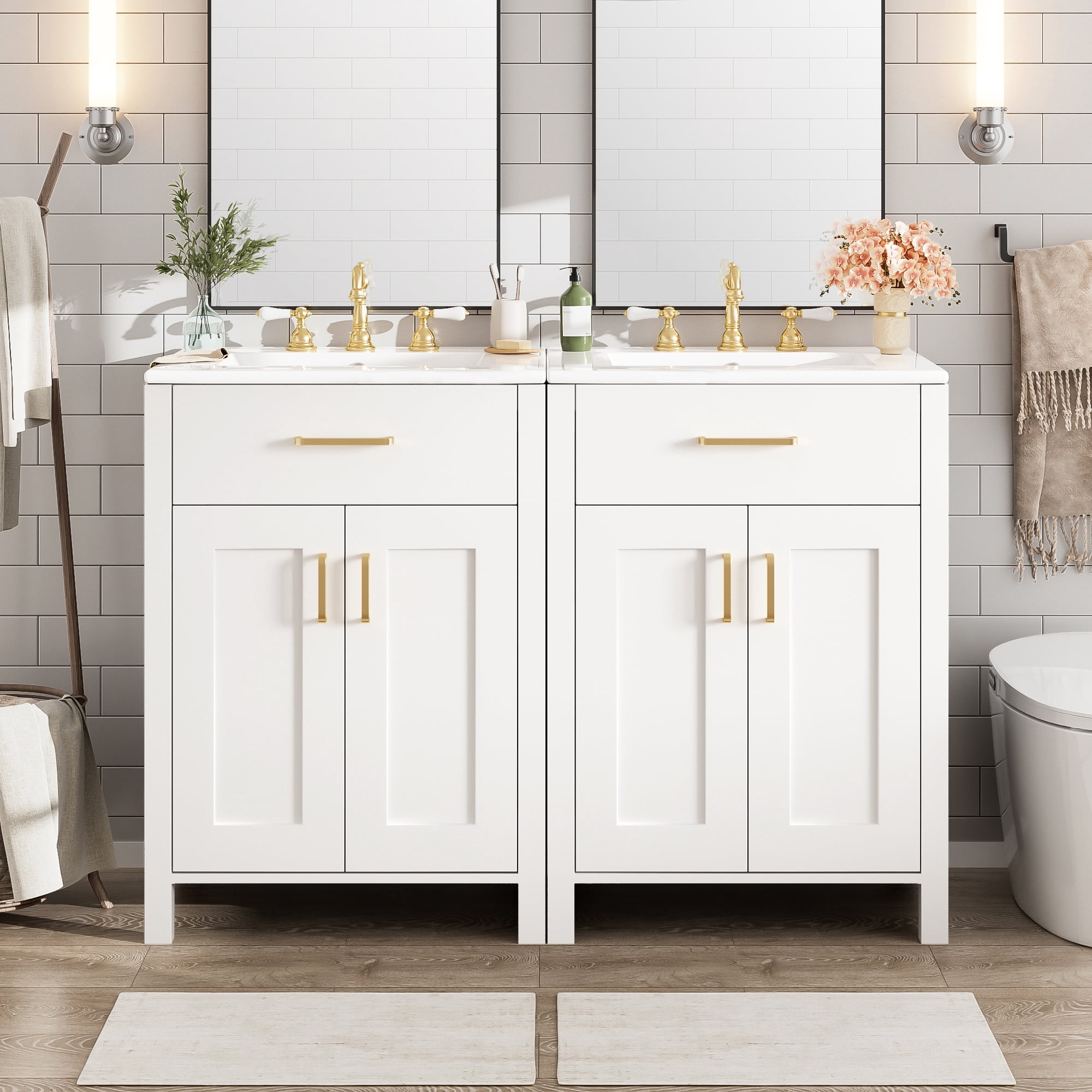 Euroco Modern 48-Inch Bathroom Vanity with Ceramic Sink, Soft-Close Doors, Flip Drawer, Double-Layer Door Shelves, Elegant Storage Solution