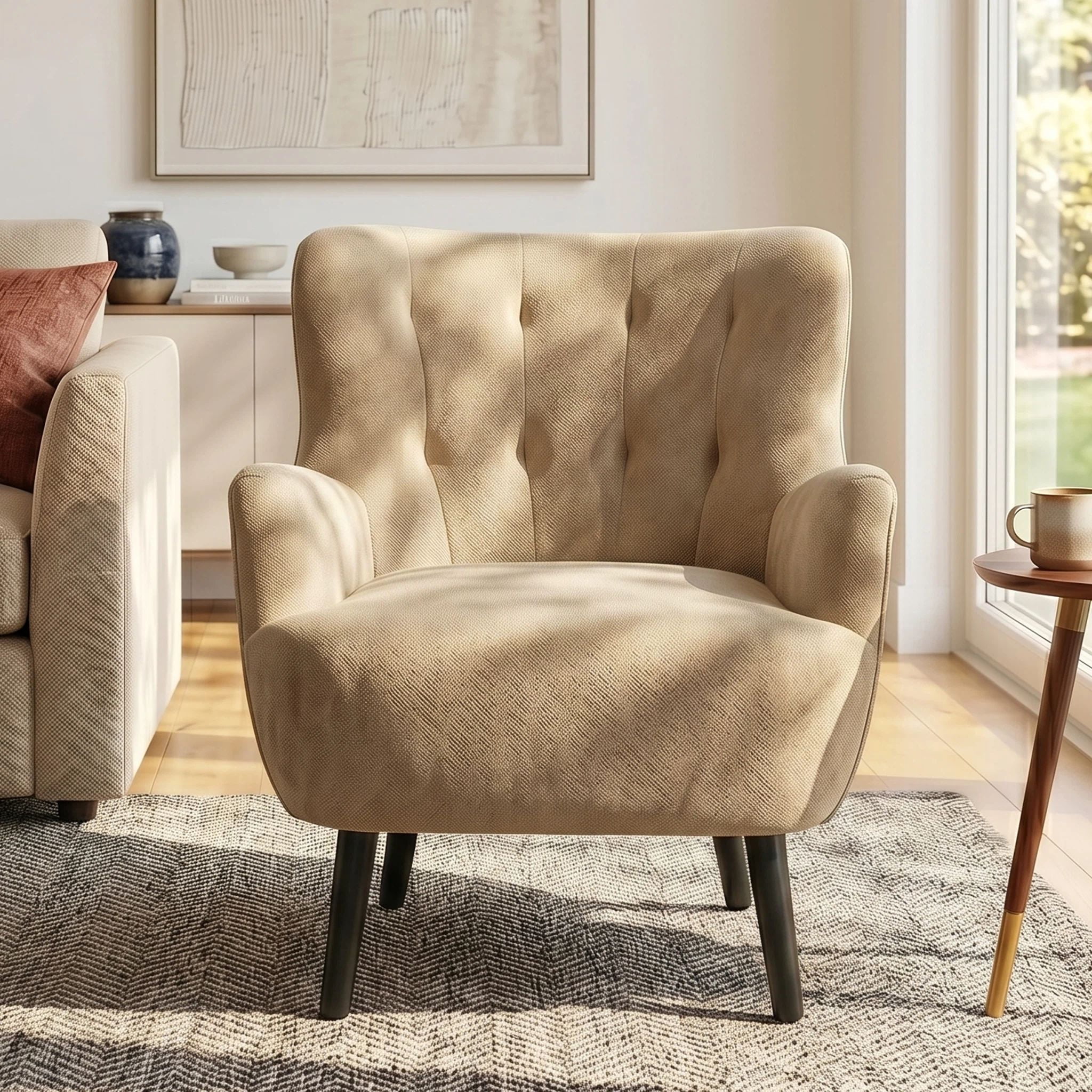 Euroco Modern Accent Chair,Upholstered Armchair with Round Arm & Solid Wood Legs,Comfy Reading Chair Club Chair for Bedroom, Living Room,Brown