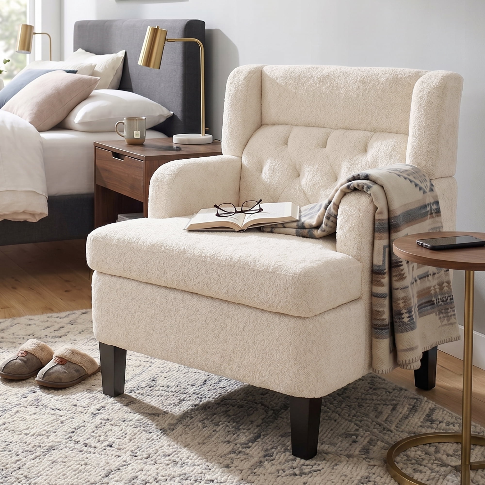 Euroco Modern Accent Chair,Upholstered Armchair with Solid Wood Frame,Comfy Reading Chair,Living Room Chair for Bedroom, Guest Room,Beige