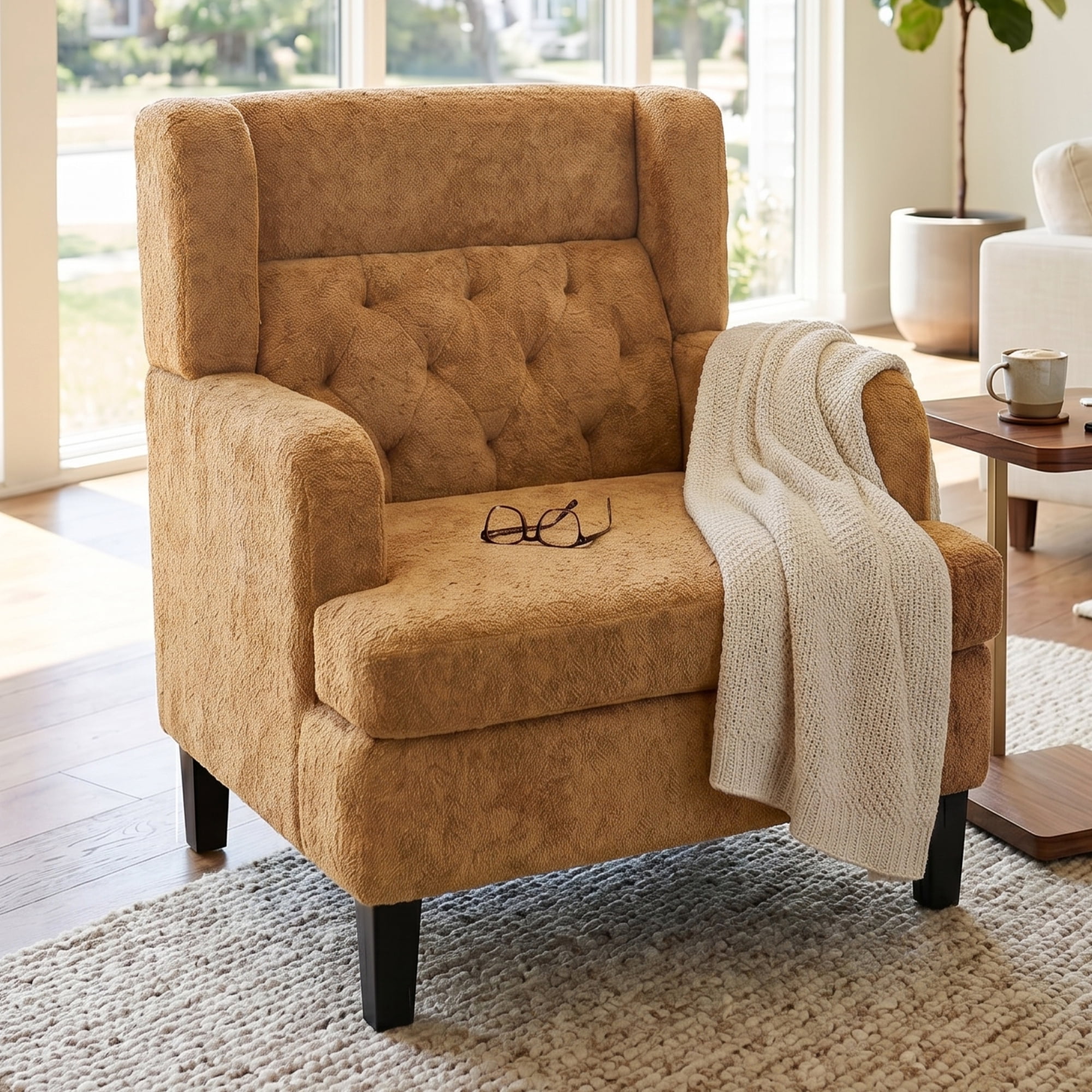Euroco Modern Accent Chair,Upholstered Armchair with Solid Wood Frame,Comfy Reading Chair,Living Room Chair for Bedroom, Guest Room,Orange
