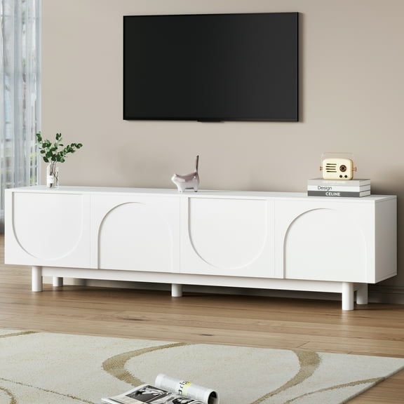 Euroco Modern Arched Door TV Stand with Adjustable Shelves and Cable Management – Media Console with Solid Wood Legs