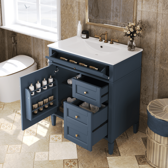 Euroco Modern Bathroom Vanity with Drawers, Cabinet Door Organizer & Tip-Out Tray,Freestanding Storage Cabinet with Sink Compatibility