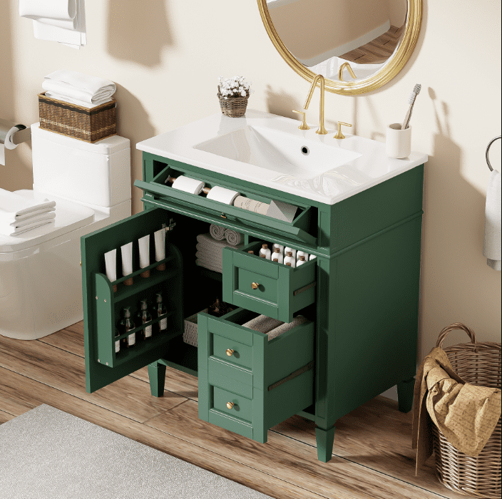 Euroco Modern Bathroom Vanity with Drawers, Cabinet Door Organizer & Tip-Out Tray,Freestanding Storage Cabinet with Sink Compatibility