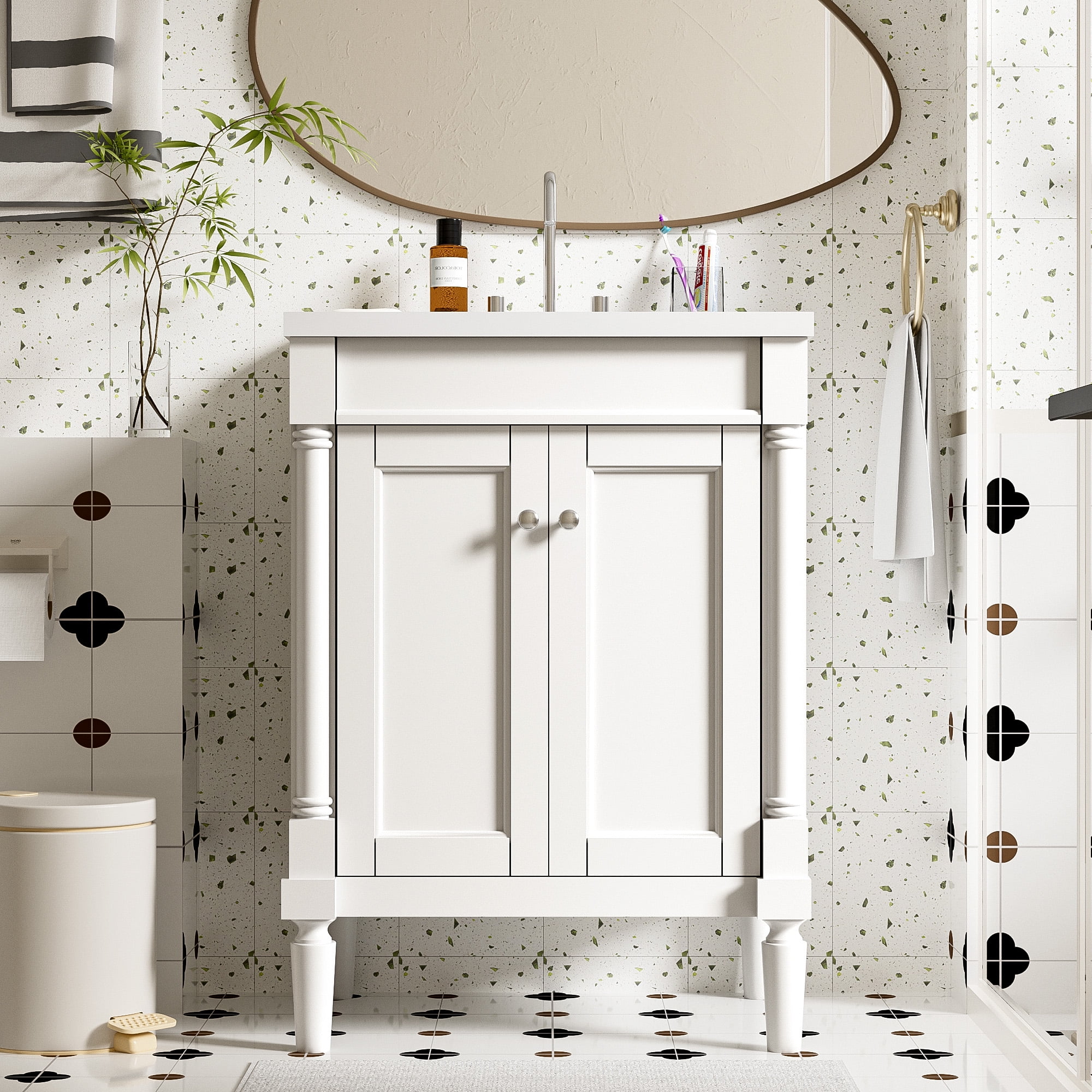 Euroco Modern Bathroom Vanity with Hole Basin, Dual Storage Shelves, and Enclosed Cabinet Design