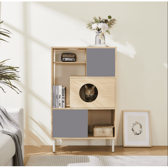 Euroco Modern Cat Bookcase & Cat Tree Shelves with Storage