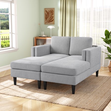 Euroco Modern Chaise Lounge Sofa Bed 53.5" Upholstered Sofa Couch Free-combined Sofa Chaise with Dual-Layer Armrests for Living Room, Grey