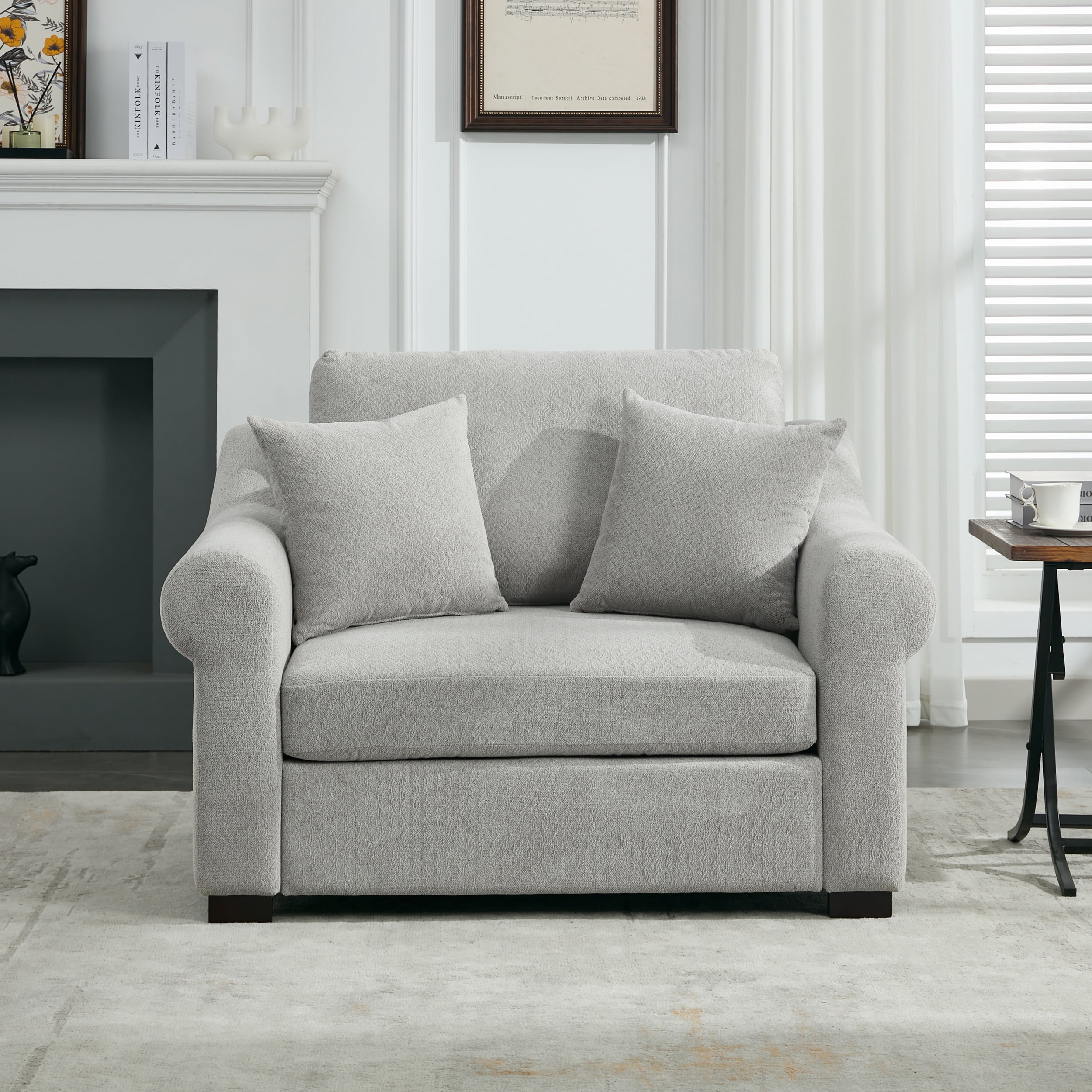 Euroco Modern Chenille Oversized Armchair, Chair and a Half, Single Sofa for Bedroom, Living Room,44.5" Wide, Light Grey