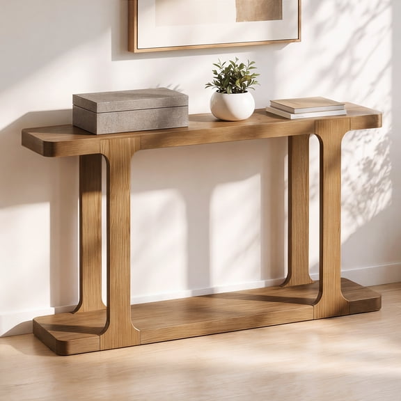 Euroco Modern Console Table, Wooden Entryway Sofa Table with Inlaid Assembly Design & Bottom Shelf for Living Room,Hallway,Walnut