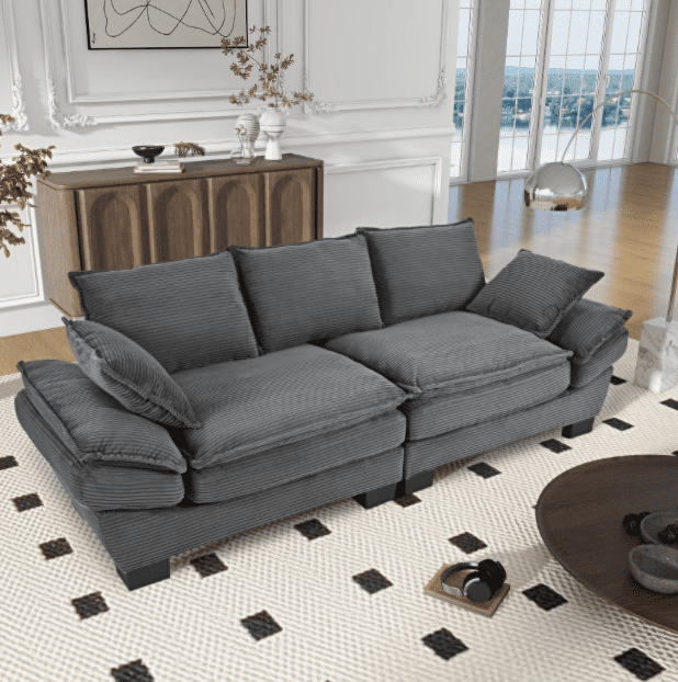 Euroco Modern Corduroy Fabric Sofa with Soft Cushions and Wooden Frame, Tool-Free Assembly, Zippered Armrests – Comfortable and Durable Couch for Living Room or Apartment