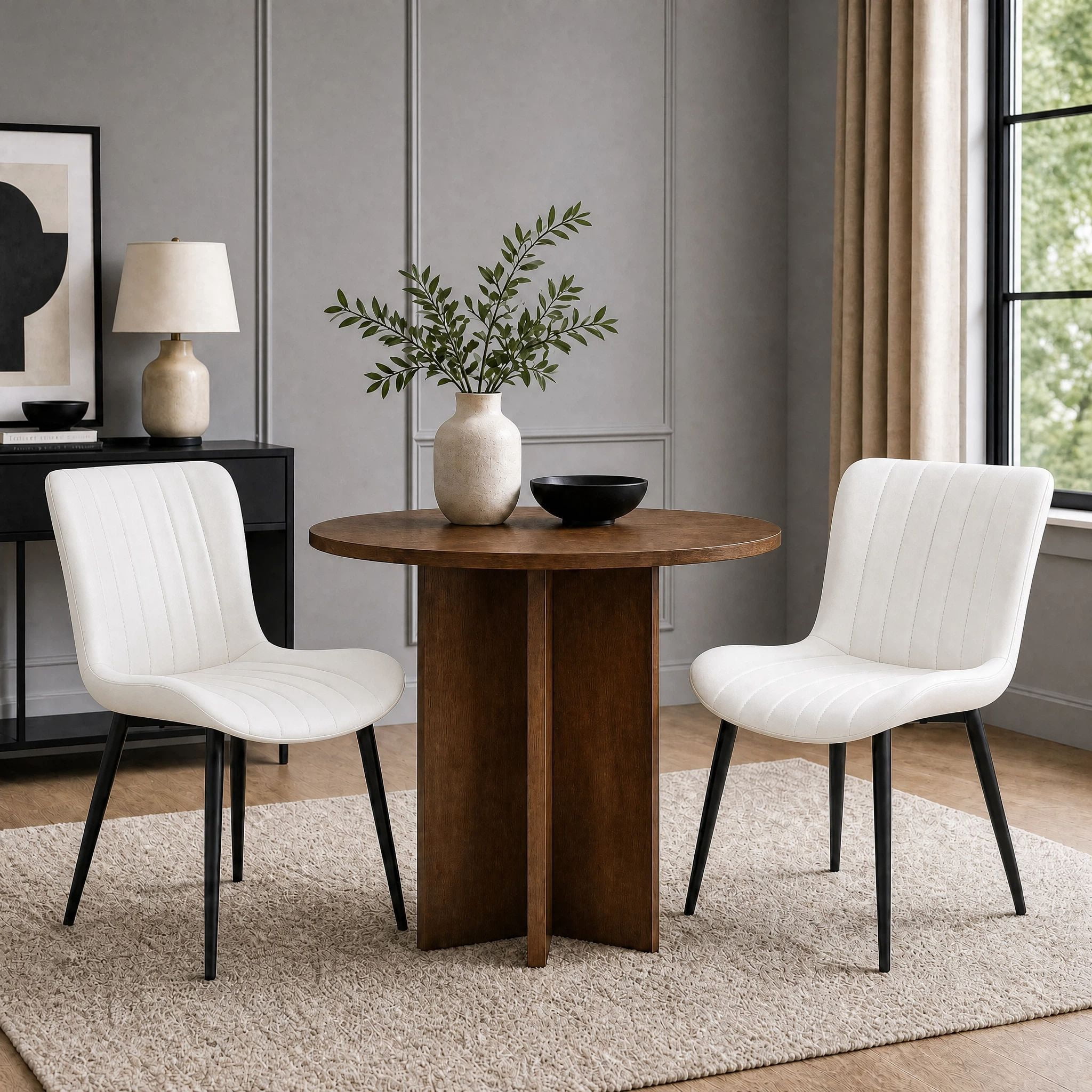 Euroco Modern Dining Chairs Set of 2, Accent Chairs with Curved Back and Iron Frame, Kitchen Side Chairs for Bedroom, Living Room,Dining Room,Cream White