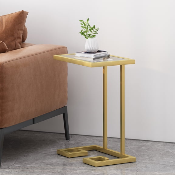 Euroco Modern End Table, Side Table Nightstand with Glass Tabletop & Gold Metal Frame for Small Space,Living Room, Bedroom