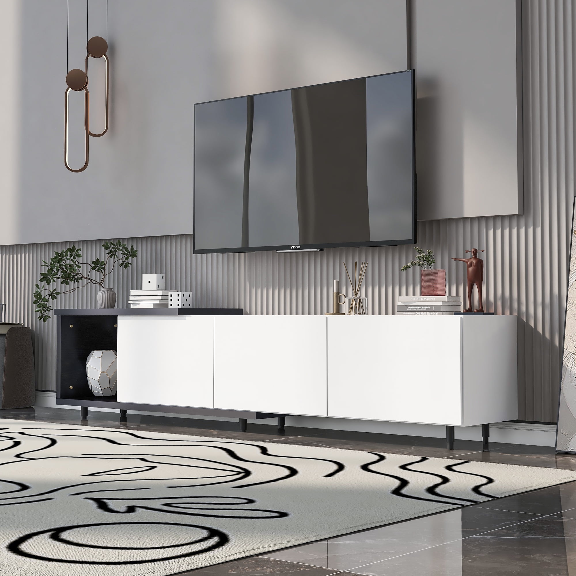 Euroco Modern Extendable Coffee Table with 3 Drawers,High-Gloss Finish, Adjustable Length from 70.1" to 100", Hidden Storage