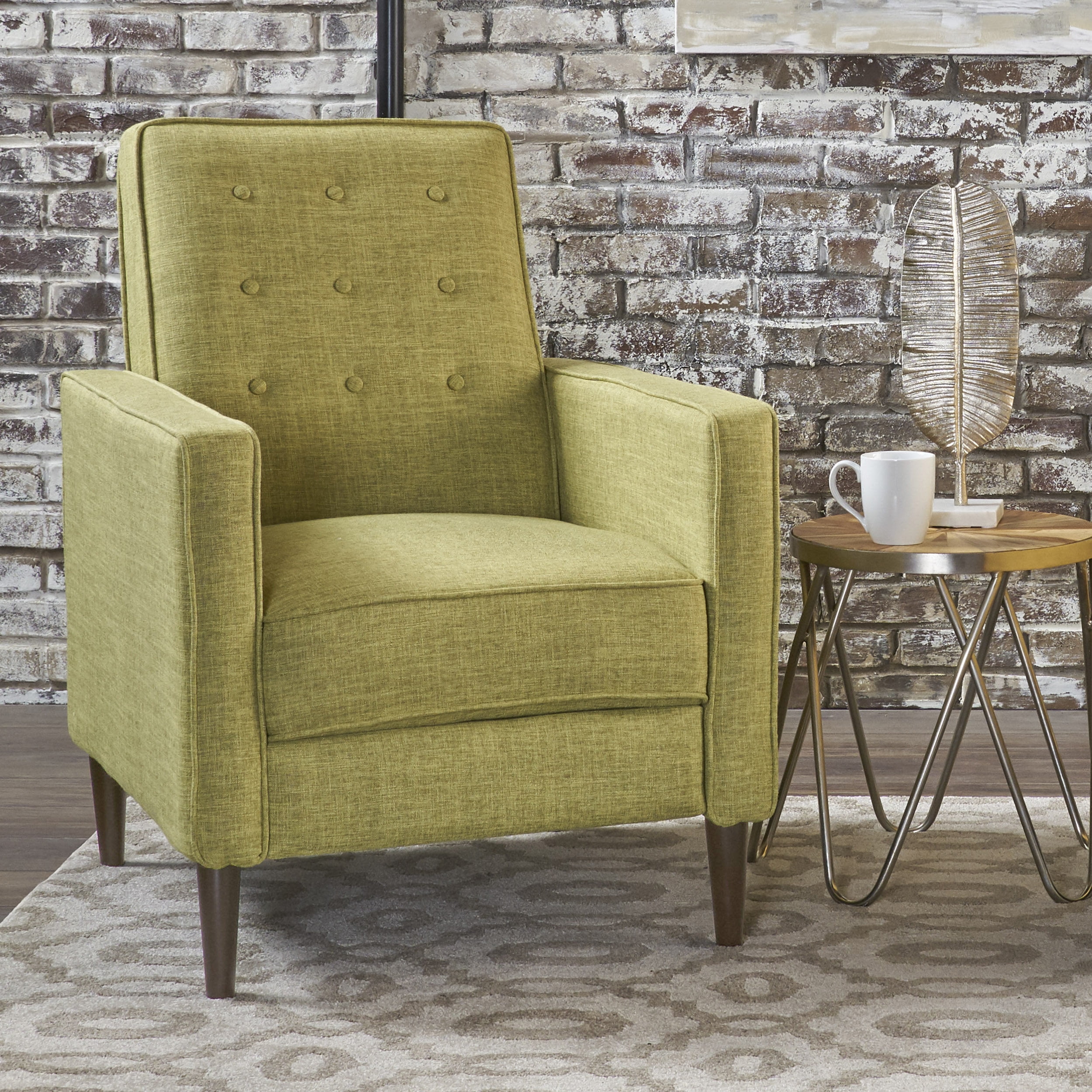 Euroco Modern Fabric Recliner Chair with Espresso Wood Legs, Adjustable Backrest & Plush Upholstery, Space-Saving Design