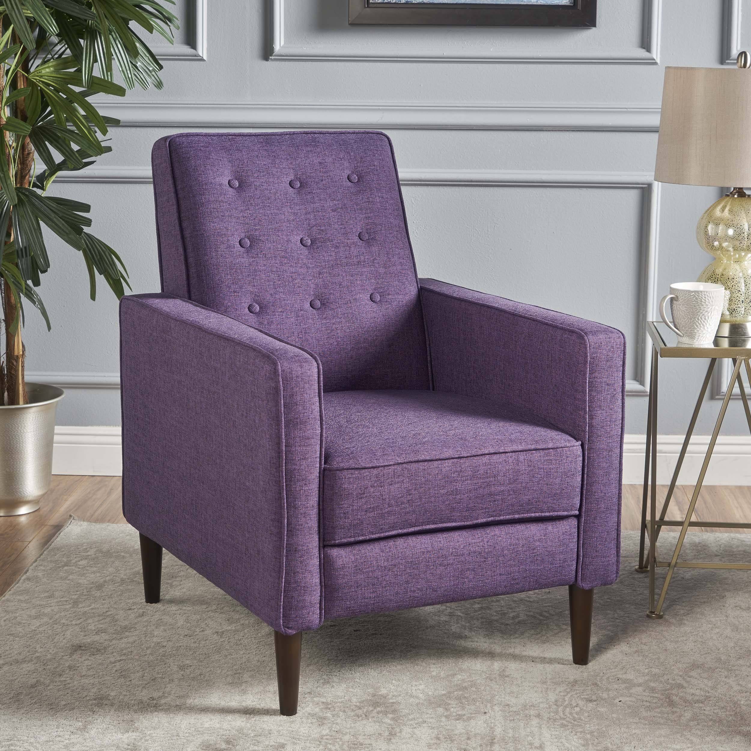 Euroco Modern Fabric Recliner Chair with Espresso Wood Legs, Adjustable Backrest & Plush Upholstery, Space-Saving Design