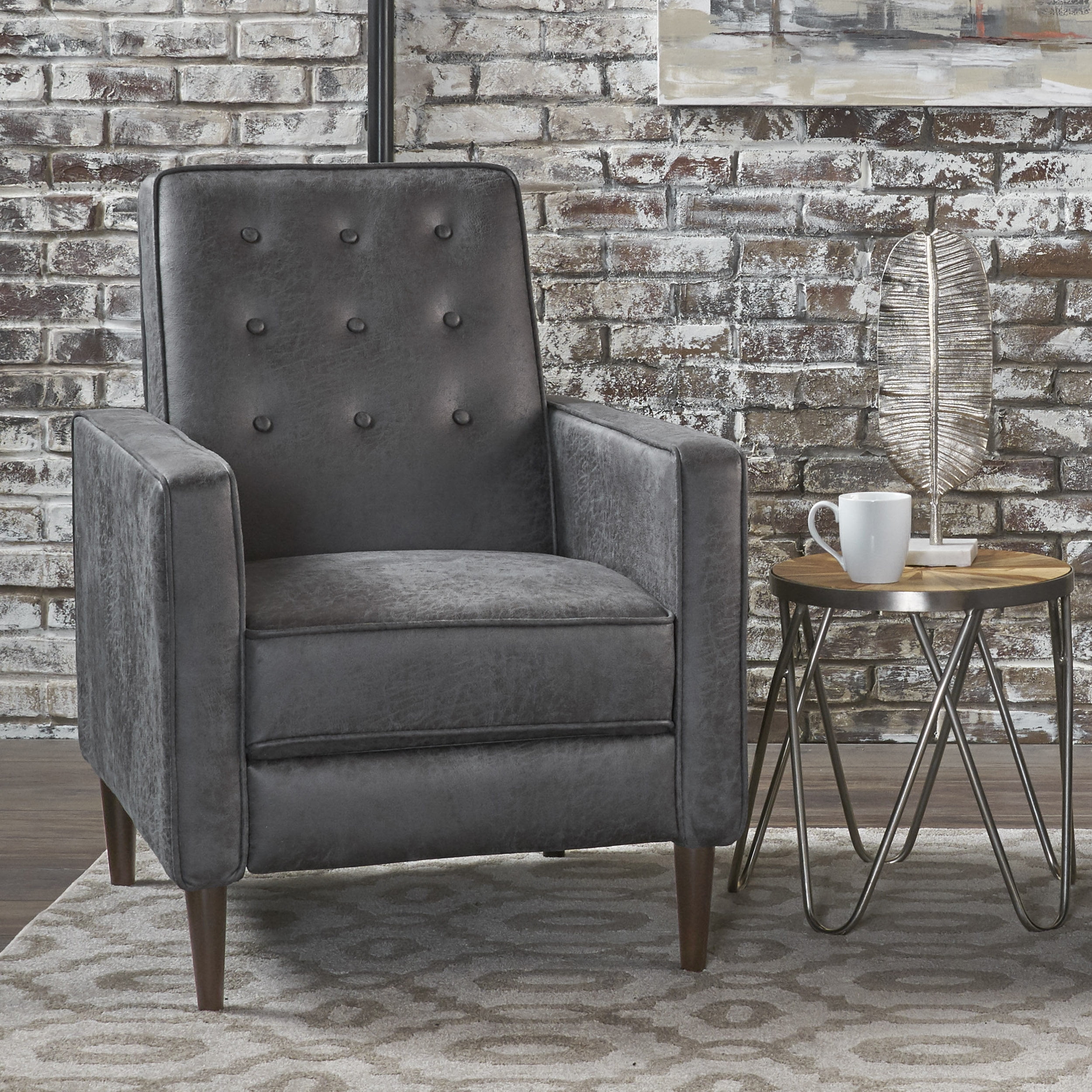 Euroco Modern Fabric Recliner Chair with Espresso Wood Legs, Adjustable Backrest & Plush Upholstery, Space-Saving Design