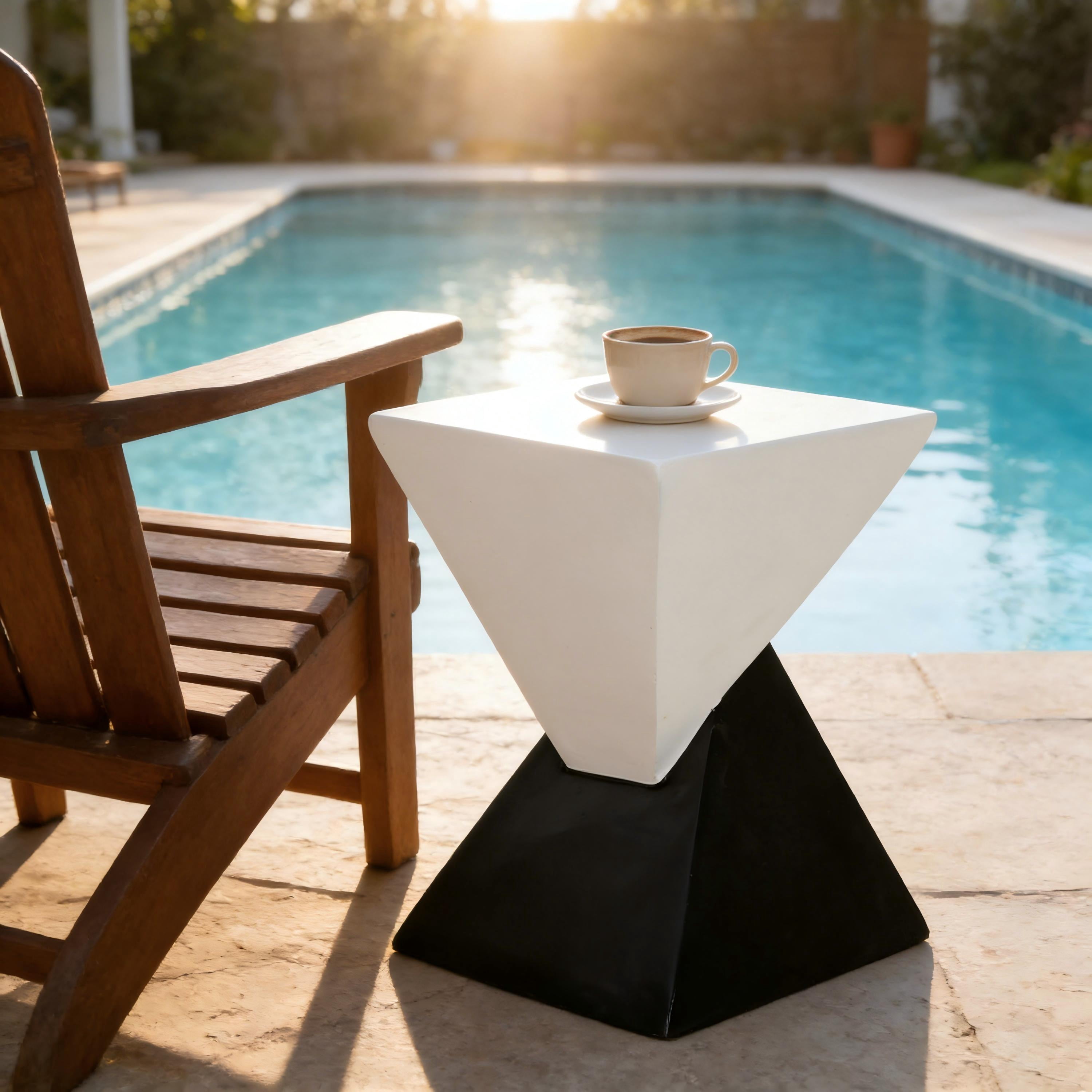 Euroco Modern Geometric MGO Side Table - Black & White Two Tone Indoor Outdoor End Table for Living Room, Patio, Garden, 18'' H x 12.5'' Base