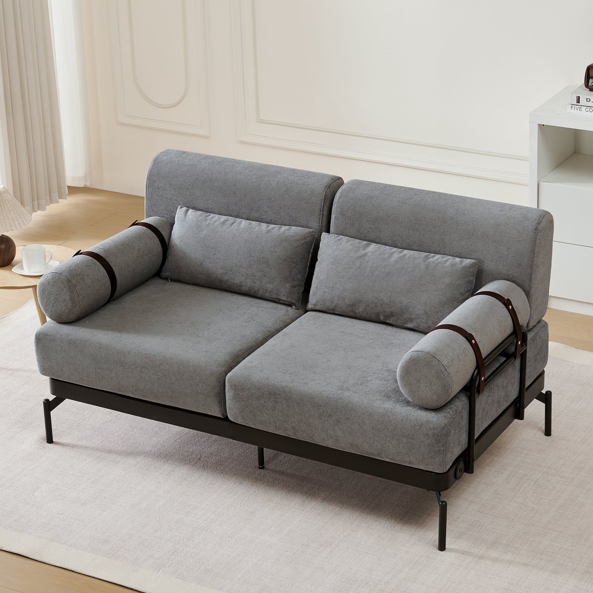 Euroco Modern Loveseat Sofa with Cylindrical Armrests, USB Charging Ports, Thick Cushions, Steel Frame & High Legs – 59" Wide, Chenille Upholstery, Easy Assembly