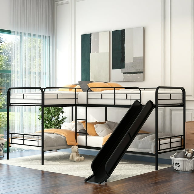 Euroco Modern Metal Twin Size LShaped Quadruple Bunk Bed for Kids