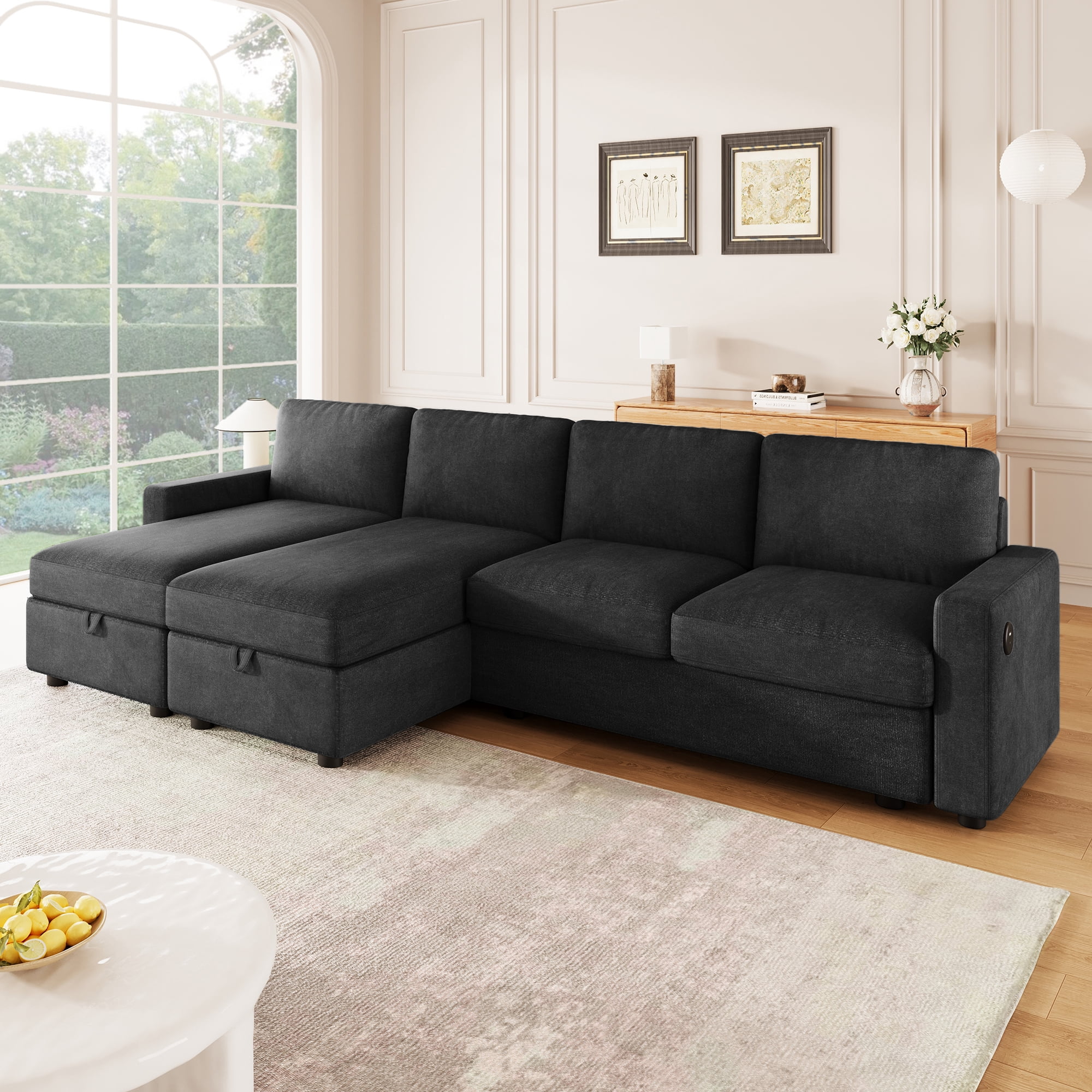 Euroco Modular Sectional Sofa with 2 Hidden Storage Chaise Lounges, 4