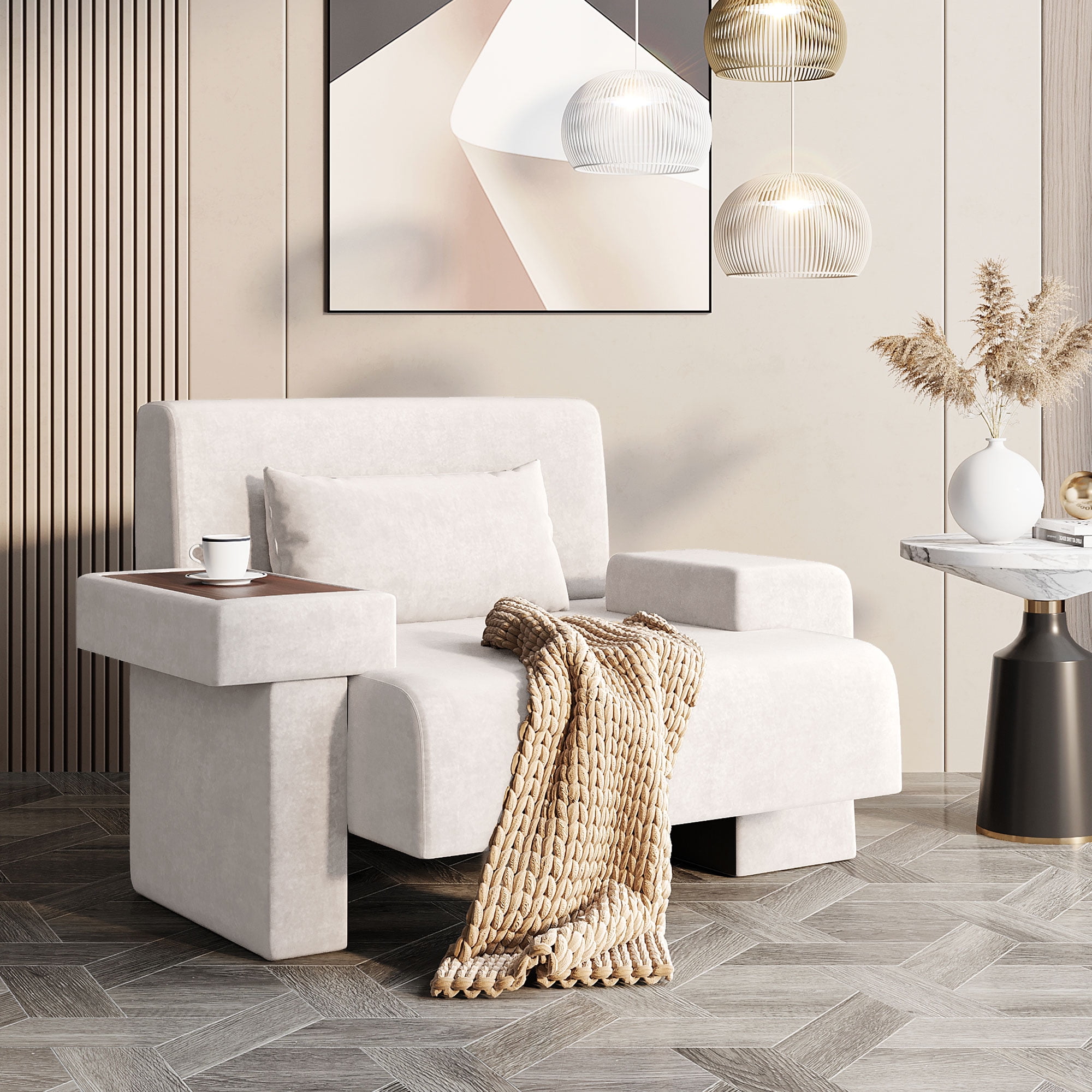 Euroco Modern Oversized Armchair, 48'' Wide Mid-Century Chair with Pillow Upholstered, Sturdy Wood Frame & Soft Cushion for Living Room