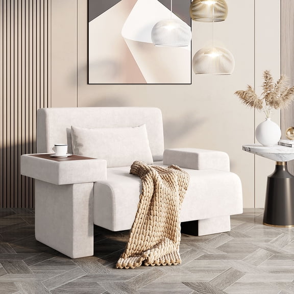 Euroco Modern Oversized Armchair, 48'' Wide Mid-Century Chair with Pillow Upholstered, Sturdy Wood Frame & Soft Cushion for Living Room