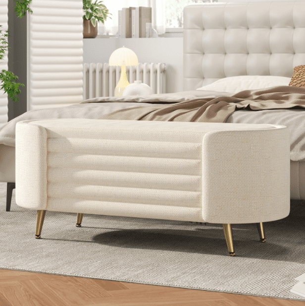 Euroco Modern Storage Ottoman Upholstered Storage Bench End of Bed Bench Entryway Shoe Bench for Living Room, Bedroom and Entryway, Beige
