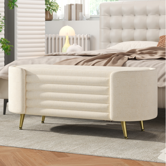 Euroco Modern Storage Ottoman Upholstered Storage Bench End of Bed Bench Entryway Shoe Bench for Living Room, Bedroom and Entryway, Beige