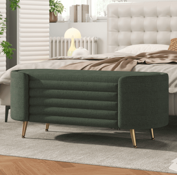 Euroco Modern Storage Ottoman Upholstered Storage Bench End of Bed Bench Entryway Shoe Bench for Living Room, Bedroom and Entryway, Green