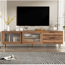 Euroco Modern TV Stand for 75"  TV, TV Console with 2 Glass Doors, Entertainment Center with 2 Drawers & Storage Cabinet, 70" Media Console Table for Living Room, Bedroom