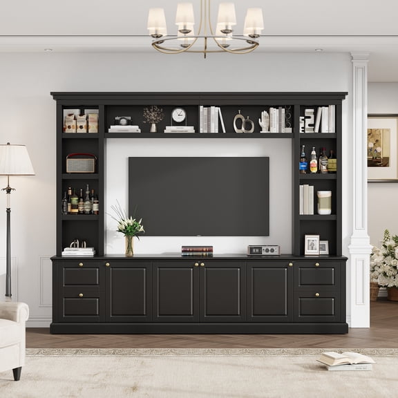 Euroco Modern TV Stand with Bookcase for TVs up to 70 inch, Entertainment Center with 3 Adjustable Shelves, for Living Room, Display Storage Cabinet, Ample Storage Space TV Stand