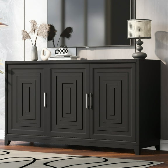 Euroco Modern TV Stand with Adjustable Shelves & Solid Wood Legs – Media Console Cabinet with Storage for Living Room or Bedroom