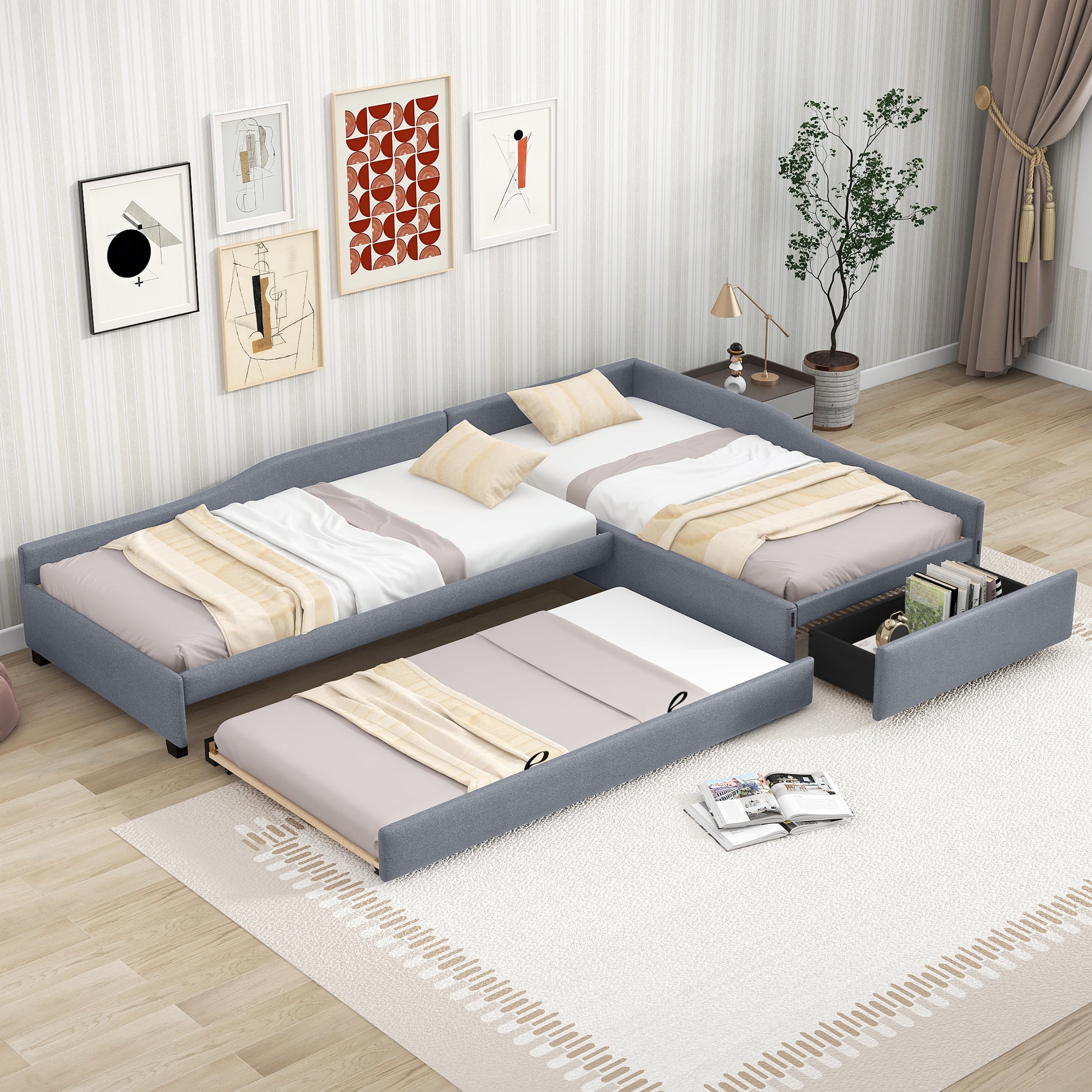 Photo inspiration: Australia 3 Beds Reference: Euroco Modern Upholstered L Shaped Twin Daybed With Drawer And