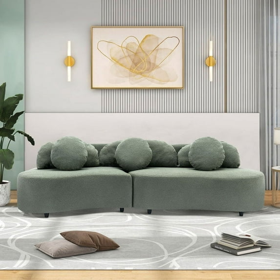 Euroco Modern Velvet Sofa 104" Living Room Sofa Upholstered Couch with Pillows for Home Office, Green