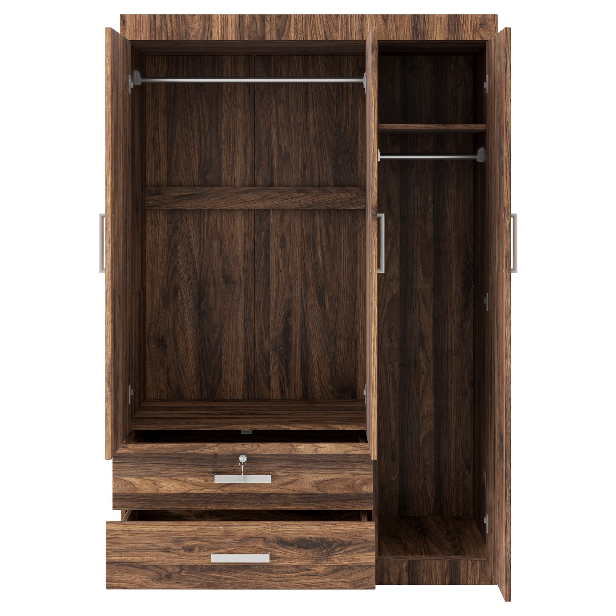 Euroco Modern 68.3" Armoire Wardrobe, 3 Door Bedroom Armoire with Drawers and Hanging Rods Kids Adults, Brown