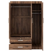 Euroco Modern 68.3" Armoire Wardrobe, 3 Door Bedroom Armoire with Drawers and Hanging Rods Kids Adults, Brown