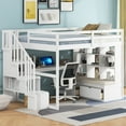 thumbnail image 1 of Euroco Modern Wood Full Size Loft Bed with Desk and Shelves, Storage Staircase and Drawers for Kids Teens, White, 1 of 11