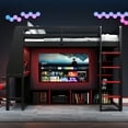 thumbnail image 1 of Euroco Modern Wood Full Size Loft Bed with Desk and Clothes Hanger, Gaming Bed with Shelves and LED Light for Kids Teens, Black, 1 of 11