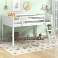 thumbnail image 1 of Euroco Modern Wood Loft Bed with Ladder, Twin Size Low Loft Bed for Kids Teens, White, 1 of 14