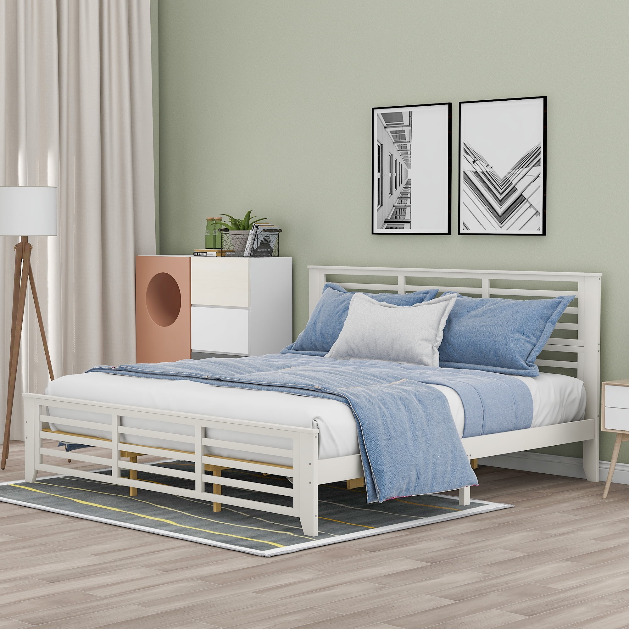 Euroco Modern Wood Platform Bed, King, White - Walmart.com