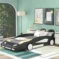 Euroco Modern Wood Race CarShaped Twin Bed for Children's Bedroom, PU Leather Upholstery, Black