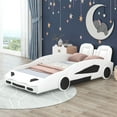 thumbnail image 1 of Euroco Modern Wood Race Car-Shaped Twin Platform Bed for Kids Teens Bedroom, Upholstery Car Bed for Kids Gift, White, 1 of 13