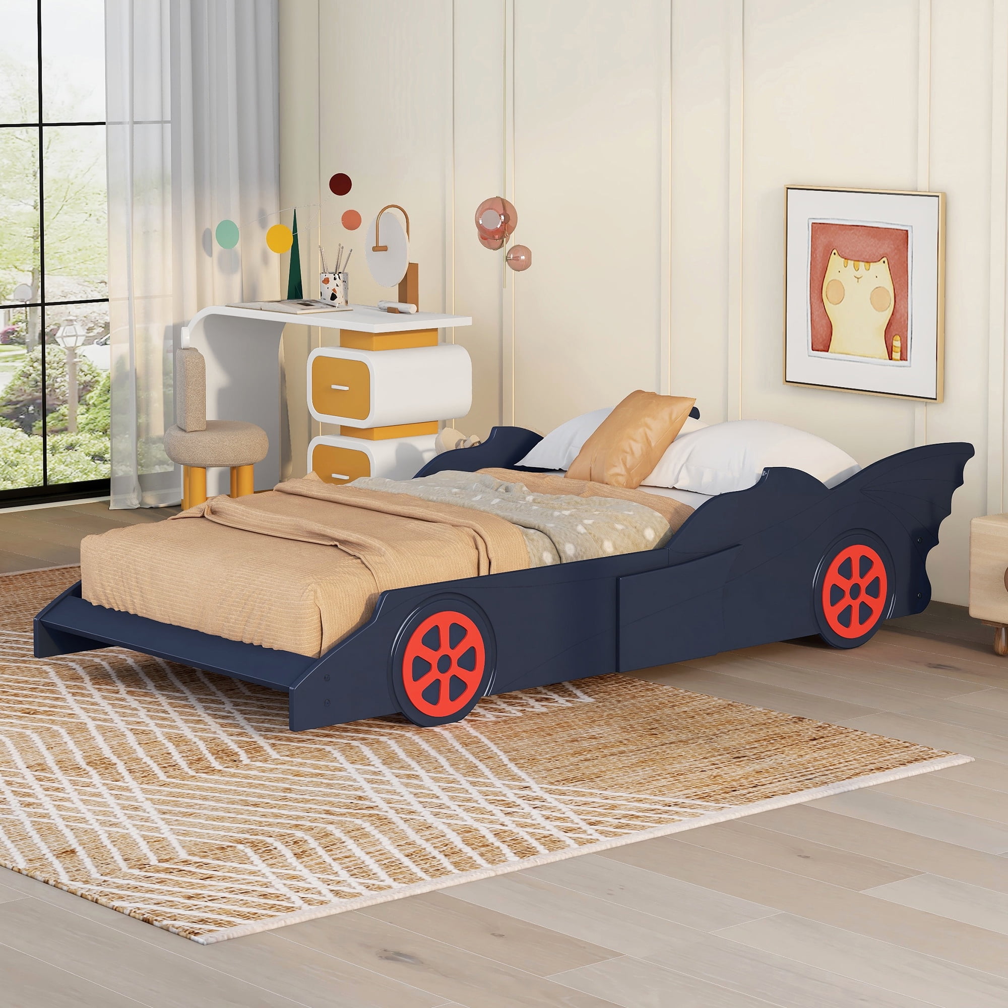 Euroco Modern Wood Race Car-Shaped Twin Size Platform Bed for Kids ...