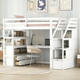 thumbnail image 1 of Euroco Modern Wood Twin Size Loft Bed with Desk, Shelves and Drawers for Kids Teens, White, 1 of 15