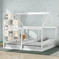 thumbnail image 1 of Euroco Modern Wood Two Beds in One Canopy Platform Bed, 2-in-1 Twin Size Bed for Kids Teens Bedroom, White, 1 of 9