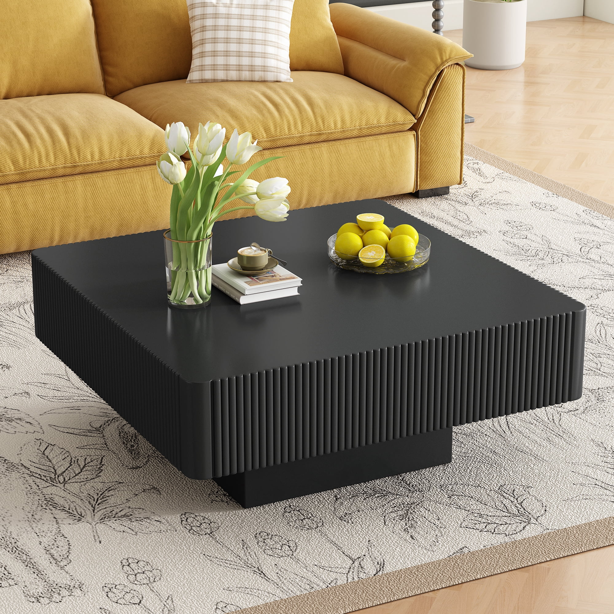 Euroco Modern coffee Table with Cylindrical Legs, Painted Finish, Easy Assembly，Modern Drum End Table, Minimalist Center Table with Sturdy Base for Living Room