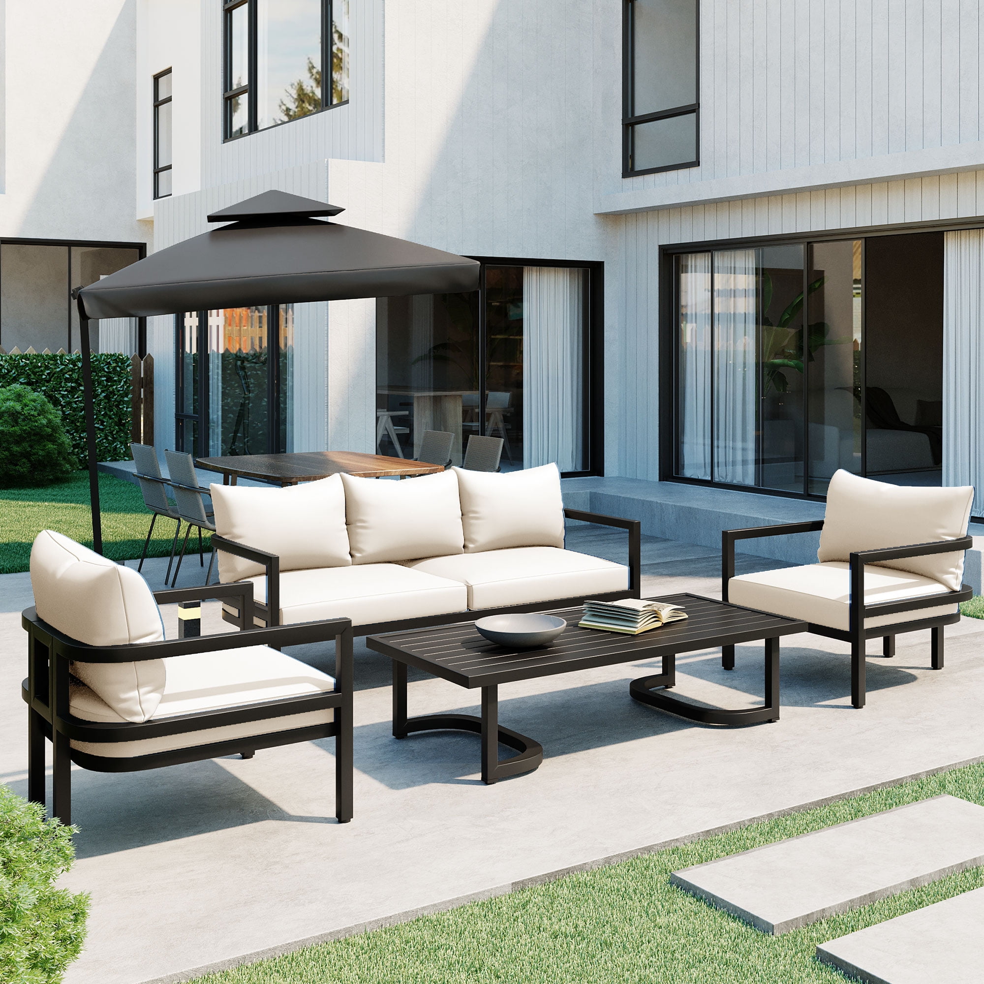 Euroco Multi-person Outdoor Steel Sofa Set, Waterproof, Anti-rust and Anti-uv, Suitable for Gardens and Lawns