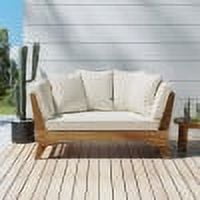 Euroco Outdoor Expandable Acacia Wood Daybed with Water-Resistant Cushions and Strapping Belt Accents, Convertible Sofa Lounge