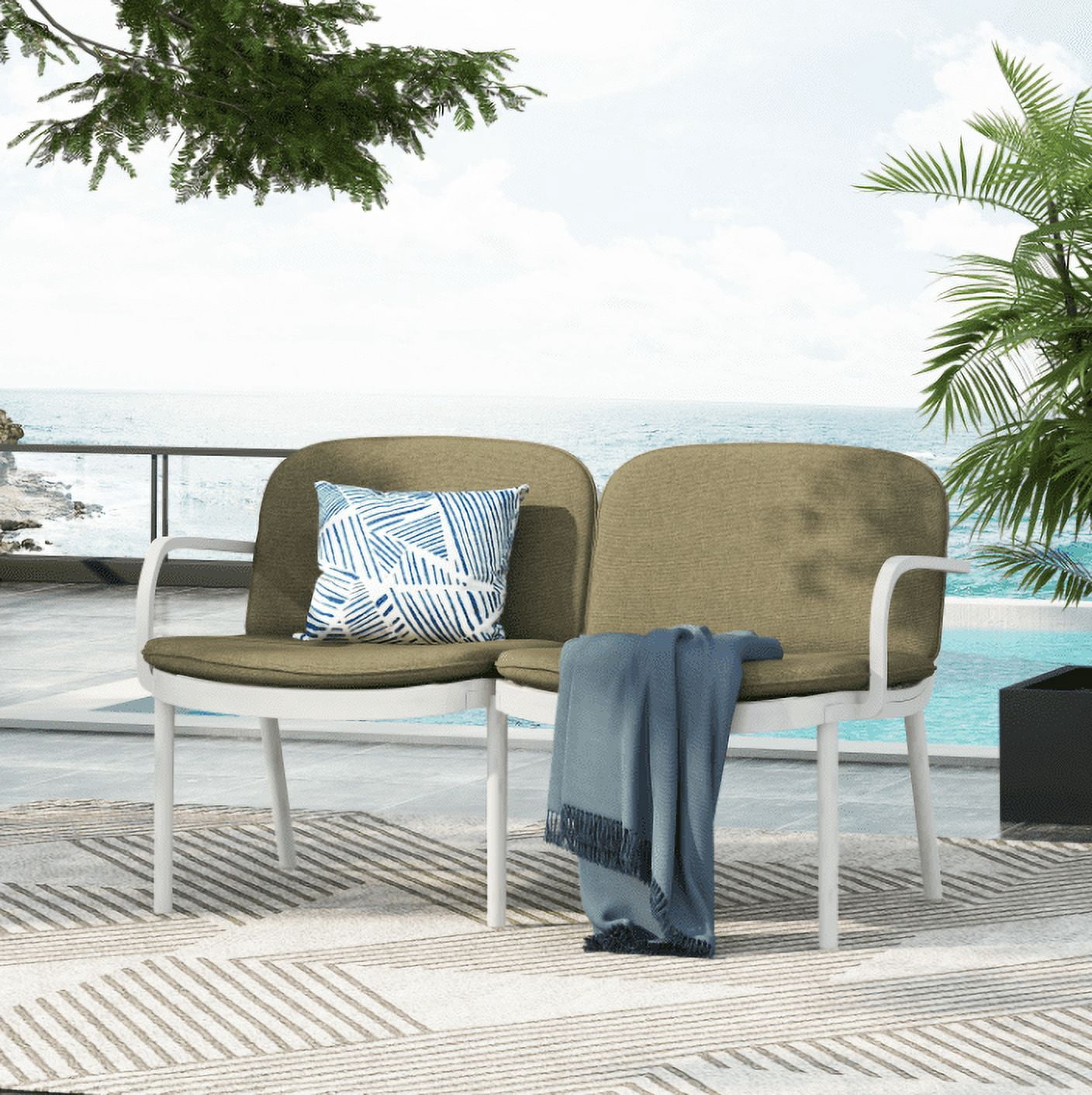 Euroco Outdoor Loveseat – Robust PP Frame,Weather-Resistant, Easy Maintenance, Comfortable Club Chair for Patio, Assembly Required