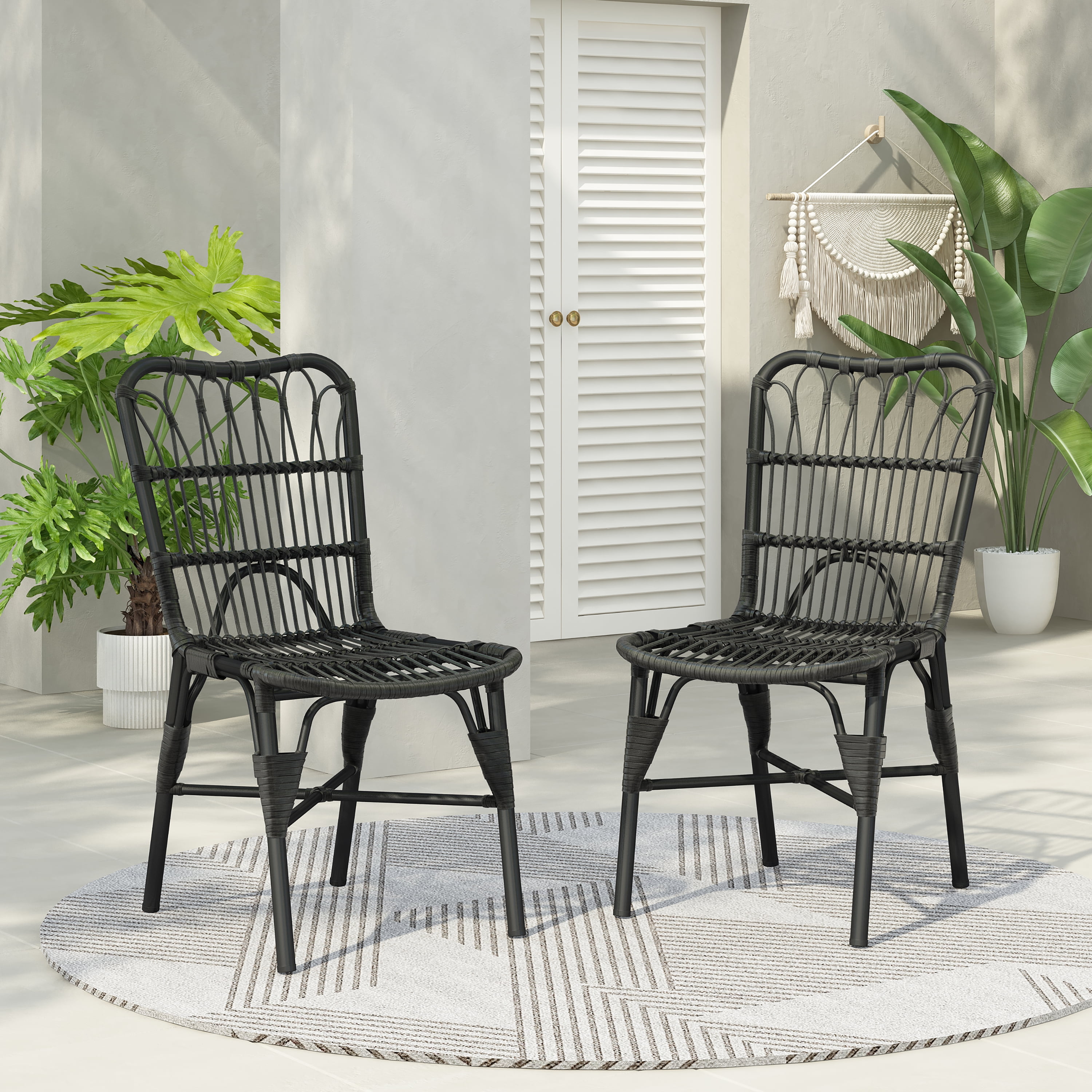 Euroco Outdoor PE Wicker Patio Dining Chairs Set of 2,Outdoor Rattan chairs for Backyard, Poolside, Garden, GREY