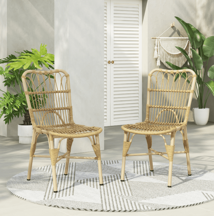 Euroco Outdoor PE Wicker Patio Dining Chairs Set of 2,Outdoor Rattan chairs for Backyard,Poolside,Garden, NATURAL